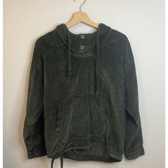 American Eagle Corduroy Hoodie Small Shacket Pullover Olive Green Y2K Oversized - Picture 1 of 11